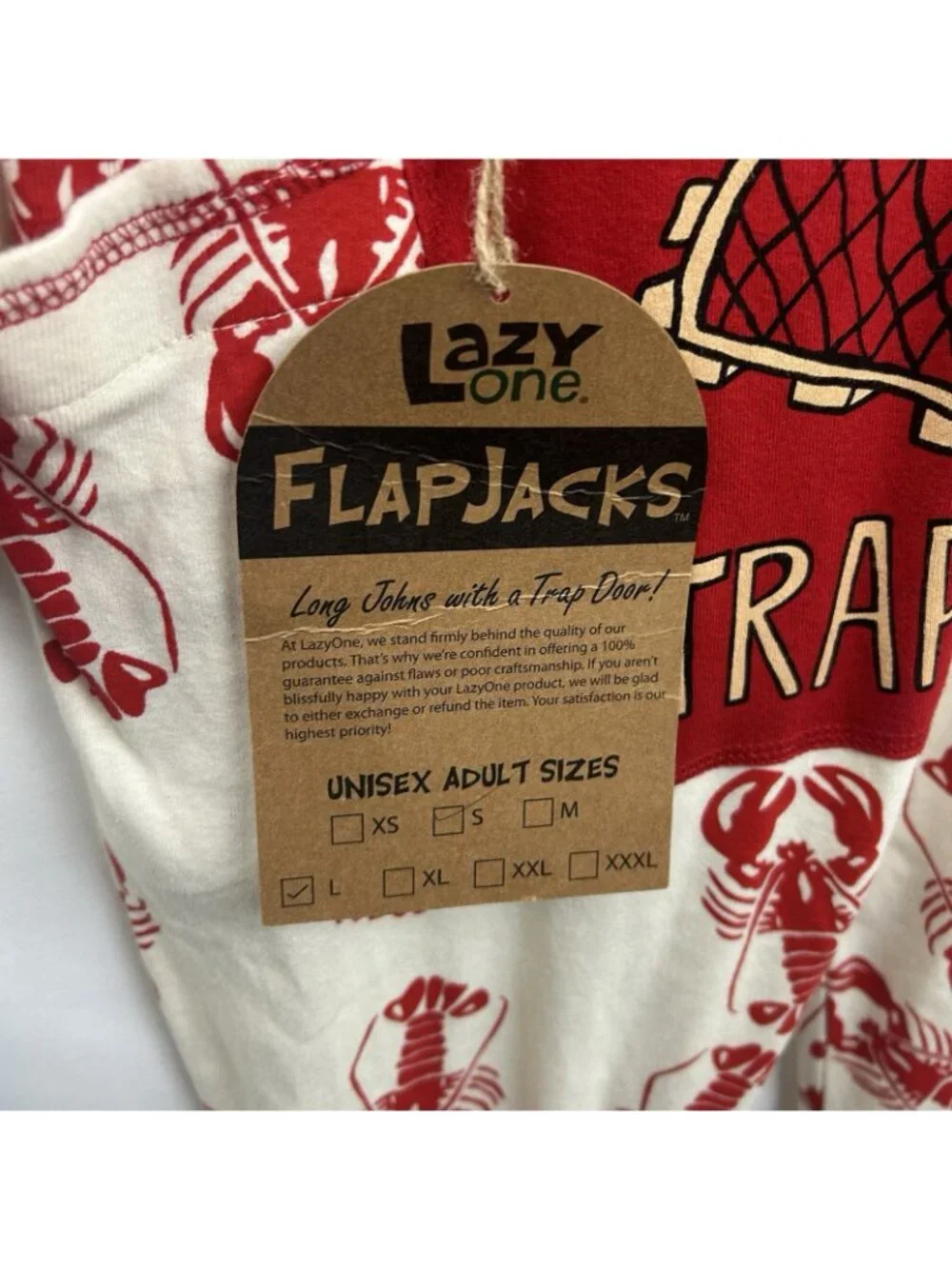 Lazy One Unisex Red White Trap Door Lobster Maine One Piece Pajamas Size Large - Picture 9 of 16